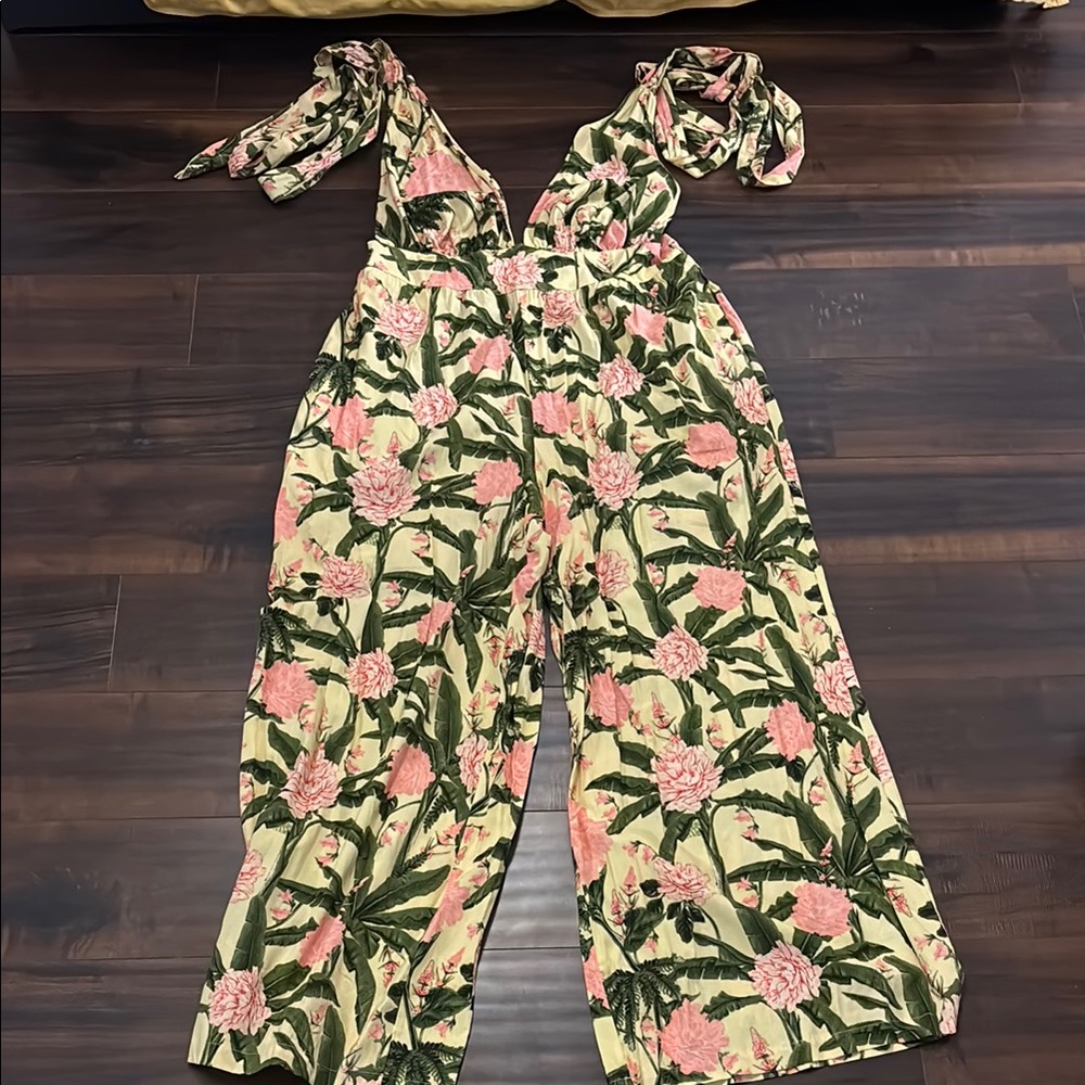 Agua Bendita Pink and Green Tropical Jumpsuit